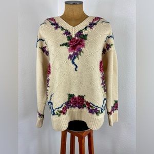 Vintage L Norm Thompson Portland Oregon Pullover Wool Floral Sweater 90’s Y2K